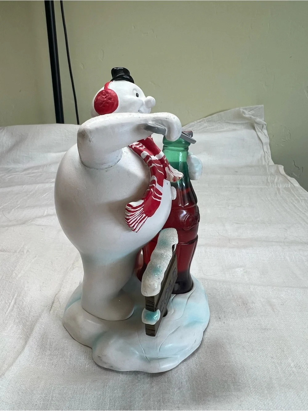 Coca-Cola Ice Cold Snowman Figurine with Coke Bottle Soda Advertising Decor 6”